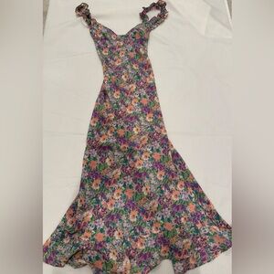 Astr Floral Midi Dress in Purple, Green, Peach